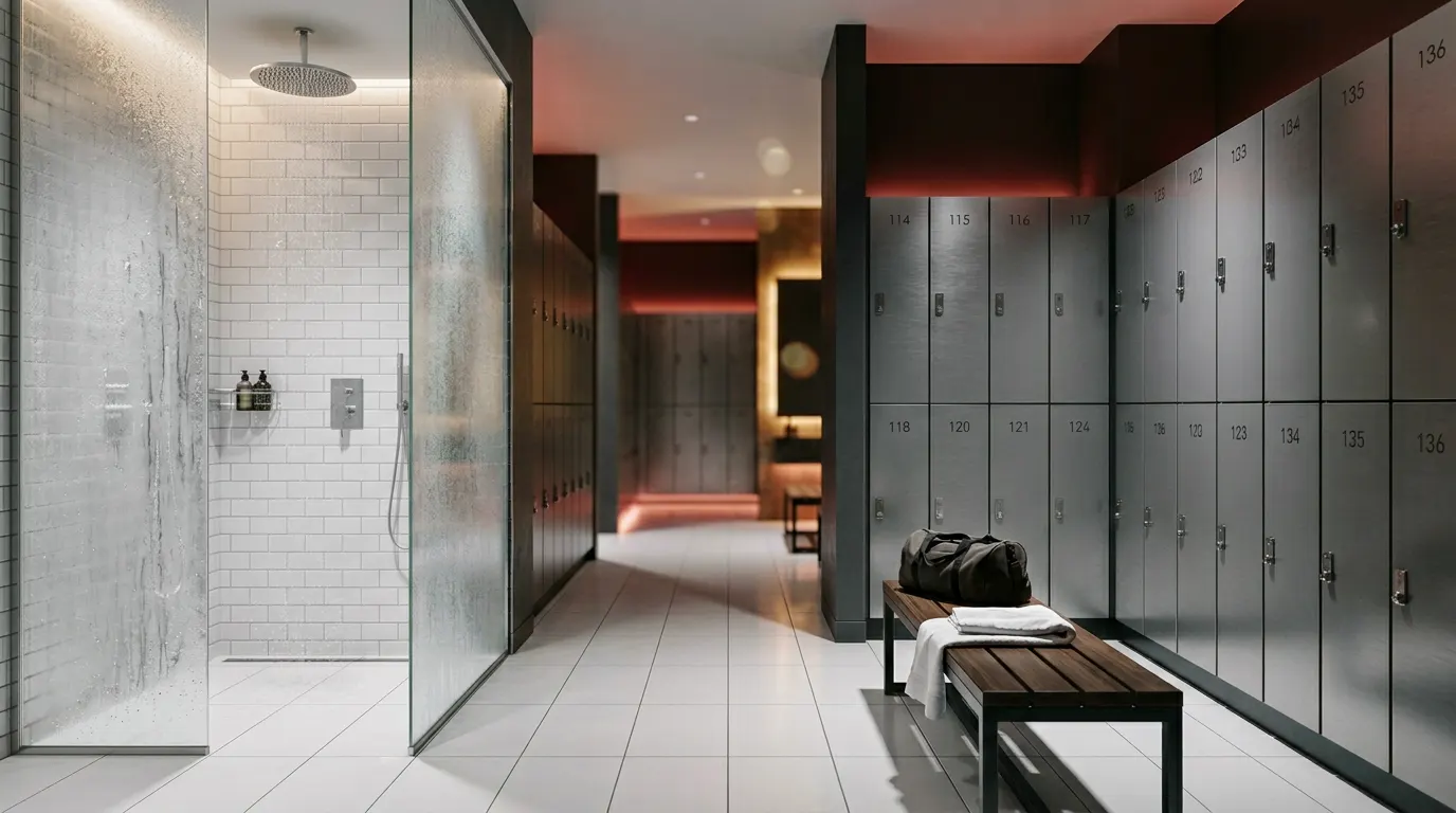 Premium locker and shower facilities at Muscle Mania fitness center Islamabad